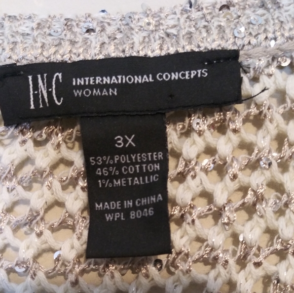 INC beige and white sequin sweater top - Picture 5 of 6